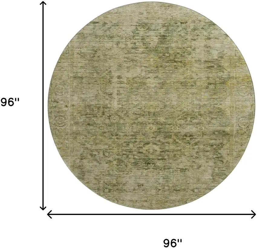8' Green And Gold Oriental Washable Round Rug With UV Protection Photo 9