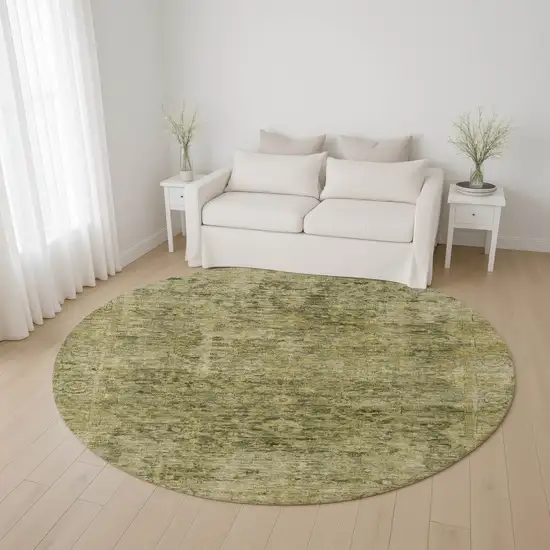 8' Green And Gold Oriental Washable Round Rug With UV Protection Photo 4