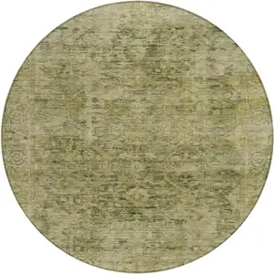 Photo of 8' Green And Gold Round Abstract Washable Indoor Outdoor Area Rug