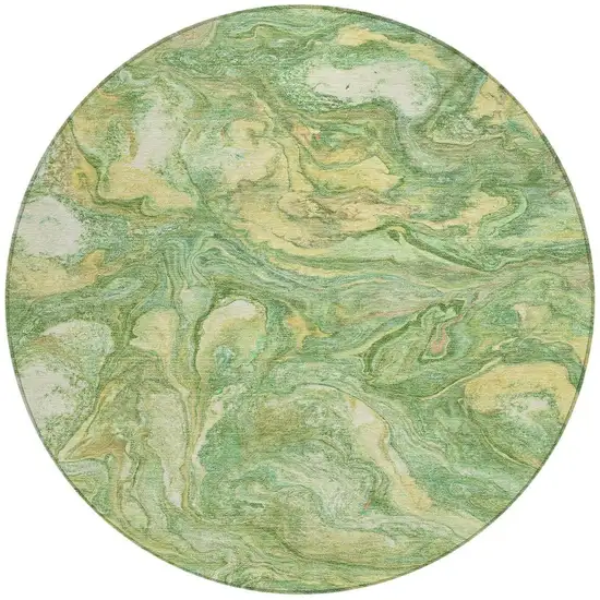 8' Green And Gold Round Abstract Washable Indoor Outdoor Area Rug Photo 3