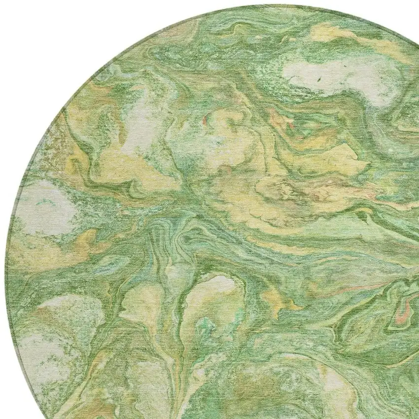 8' Green And Gold Round Abstract Washable Indoor Outdoor Area Rug Photo 4