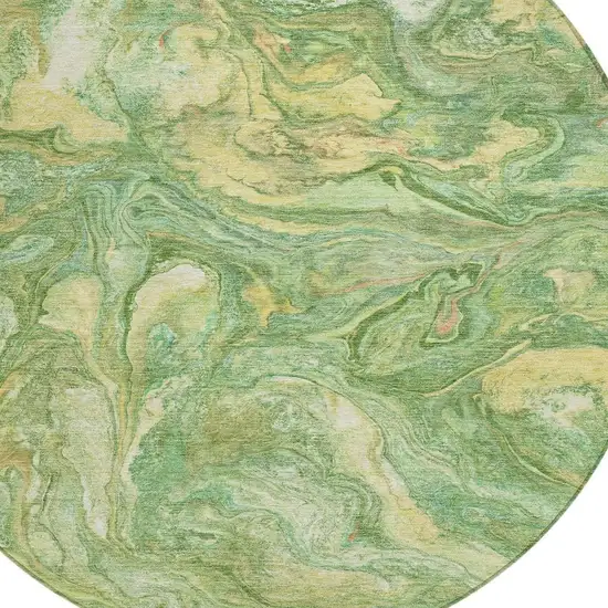 8' Green And Gold Round Abstract Washable Indoor Outdoor Area Rug Photo 8