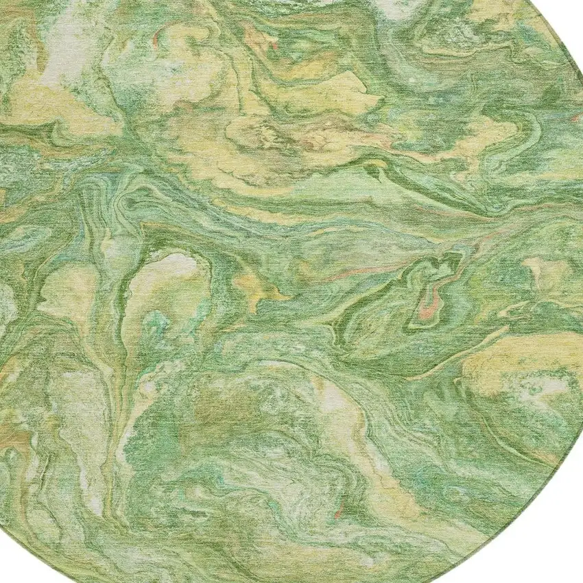 8' Green And Gold Round Abstract Washable Indoor Outdoor Area Rug Photo 8