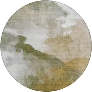 Photo of 8' Green And Gold Round Abstract Washable Indoor Outdoor Area Rug