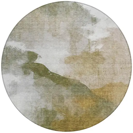 8' Green And Gold Round Abstract Washable Indoor Outdoor Area Rug Photo 3