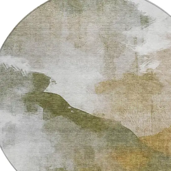 8' Green And Gold Round Abstract Washable Indoor Outdoor Area Rug Photo 4