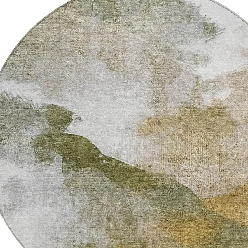 8' Green And Gold Round Abstract Washable Indoor Outdoor Area Rug Photo 4