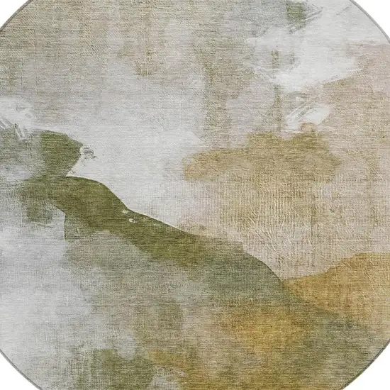 8' Green And Gold Round Abstract Washable Indoor Outdoor Area Rug Photo 9