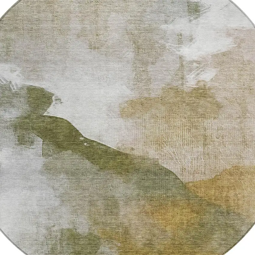 8' Green And Gold Round Abstract Washable Indoor Outdoor Area Rug Photo 9