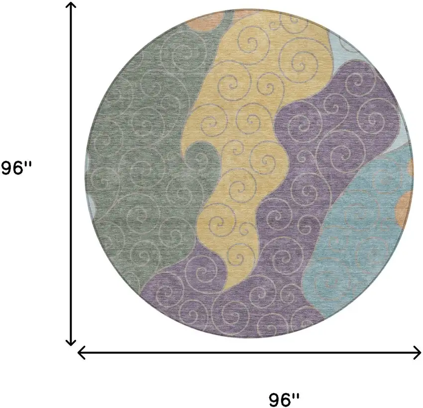 8' Green And Gold Round Abstract Washable Indoor Outdoor Area Rug Photo 8