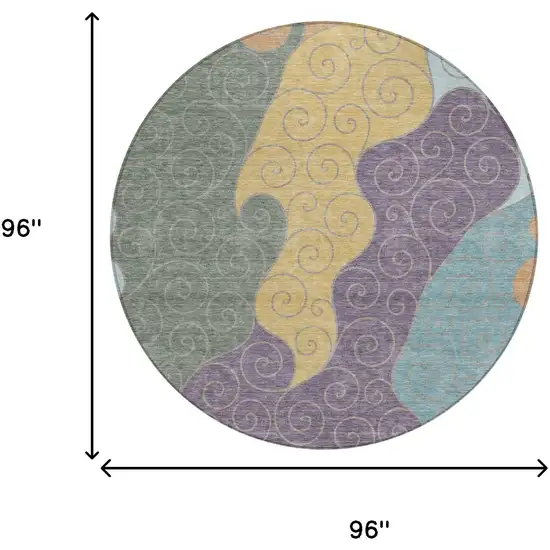 8' Green And Gold Round Abstract Washable Indoor Outdoor Area Rug Photo 8