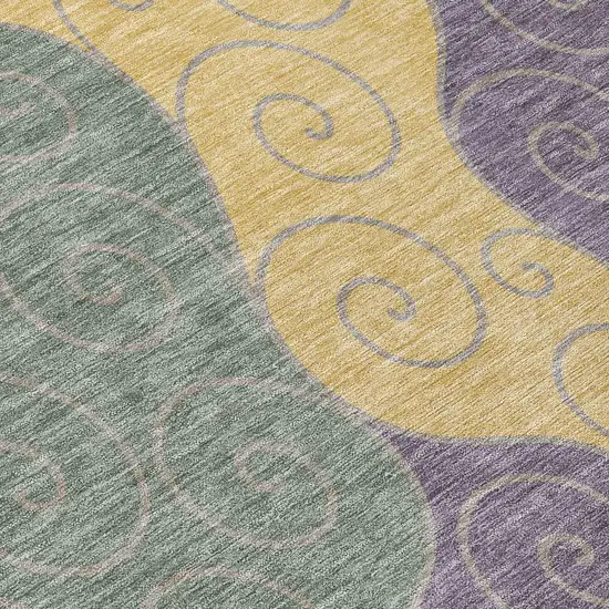 8' Green And Gold Round Abstract Washable Indoor Outdoor Area Rug Photo 7