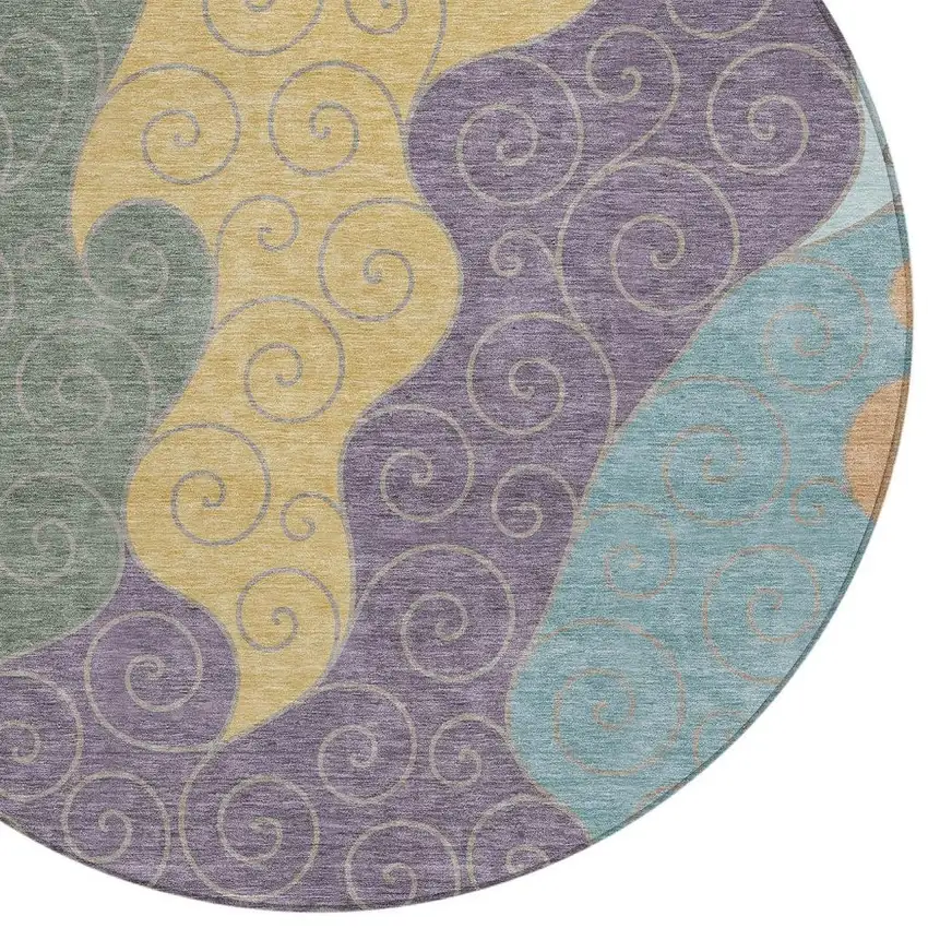 8' Green And Gold Round Abstract Washable Indoor Outdoor Area Rug Photo 2