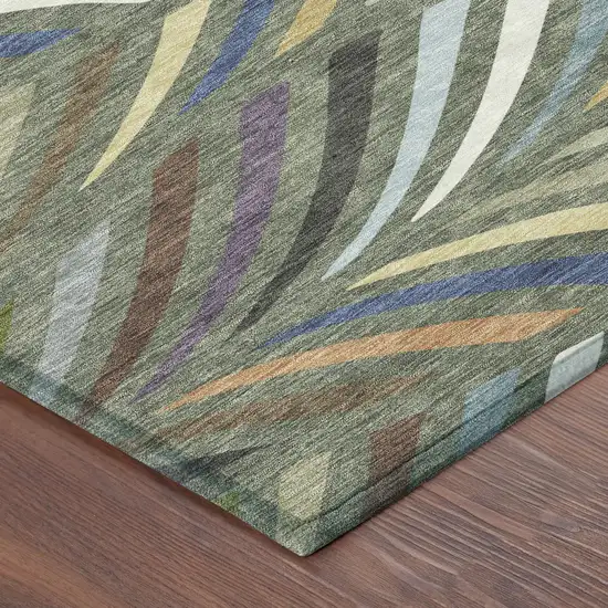 8' Green And Gold Round Abstract Washable Indoor Outdoor Area Rug Photo 6