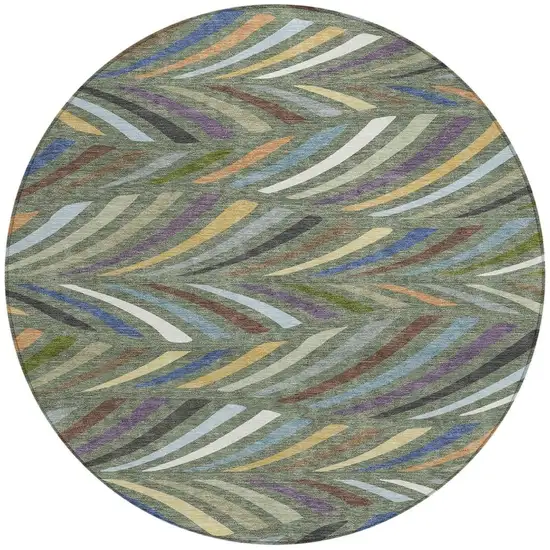 8' Green And Gold Round Abstract Washable Indoor Outdoor Area Rug Photo 3