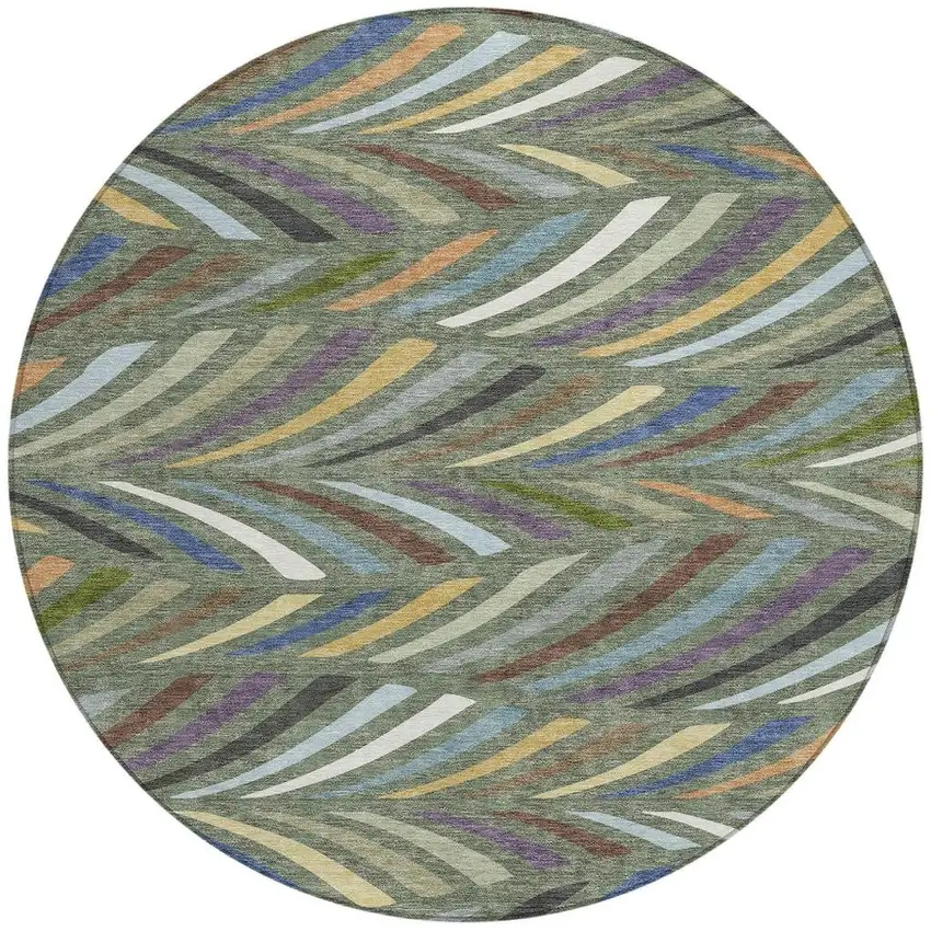 8' Green And Gold Round Abstract Washable Indoor Outdoor Area Rug Photo 3