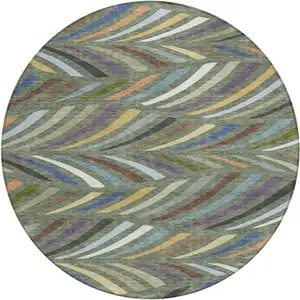 Photo of 8' Green And Gold Round Abstract Washable Indoor Outdoor Area Rug