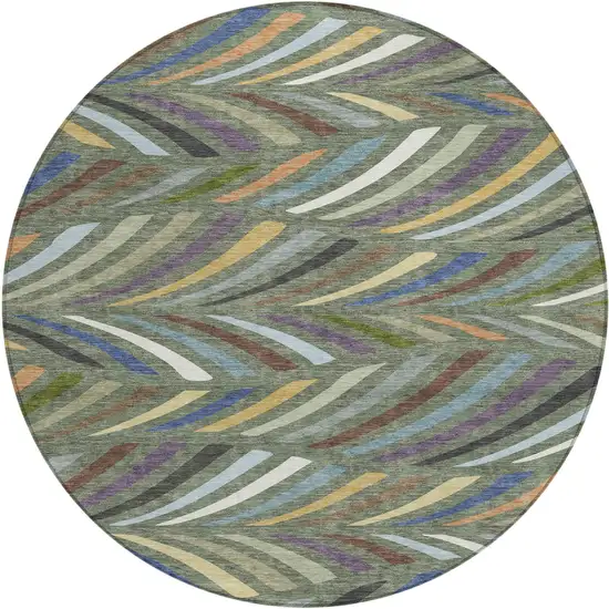 8' Green And Gold Round Abstract Washable Indoor Outdoor Area Rug Photo 1