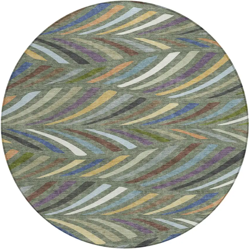 8' Green And Gold Round Abstract Washable Indoor Outdoor Area Rug Photo 1