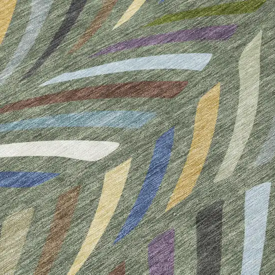 8' Green And Gold Round Abstract Washable Indoor Outdoor Area Rug Photo 7