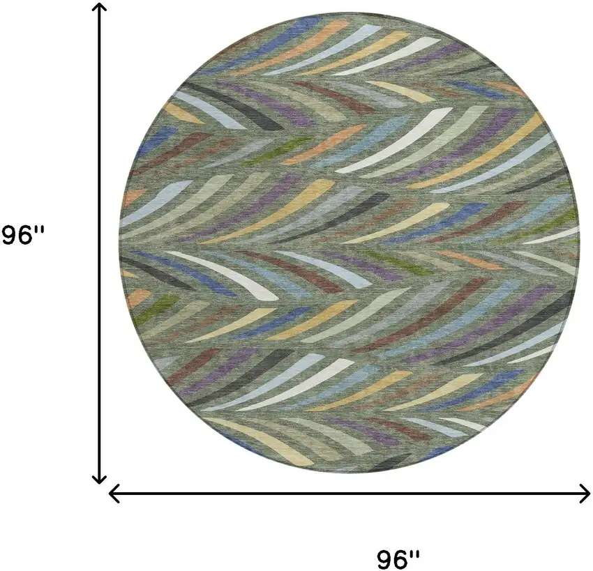 8' Green And Gold Round Abstract Washable Indoor Outdoor Area Rug Photo 8