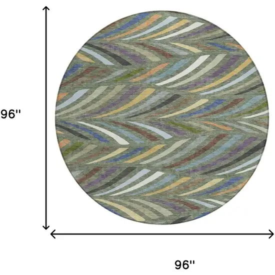 8' Green And Gold Round Abstract Washable Indoor Outdoor Area Rug Photo 8