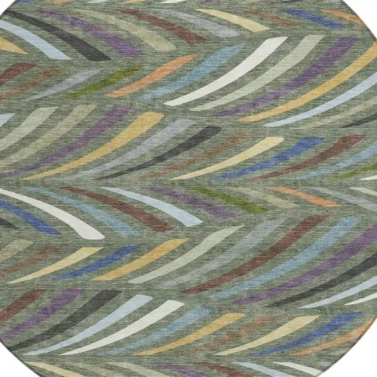 8' Green And Gold Round Abstract Washable Indoor Outdoor Area Rug Photo 2