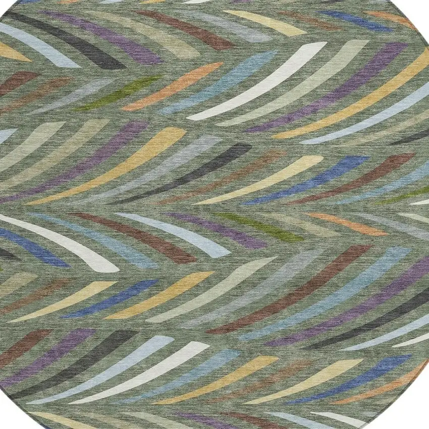 8' Green And Gold Round Abstract Washable Indoor Outdoor Area Rug Photo 2