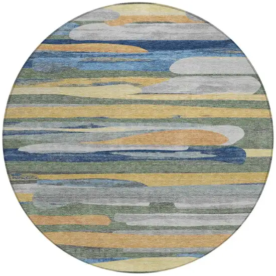 8' Green And Gold Round Abstract Washable Indoor Outdoor Area Rug Photo 3