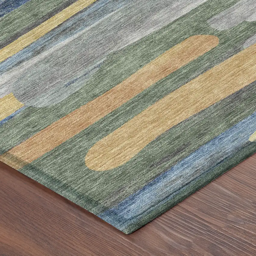 8' Green And Gold Round Abstract Washable Indoor Outdoor Area Rug Photo 6