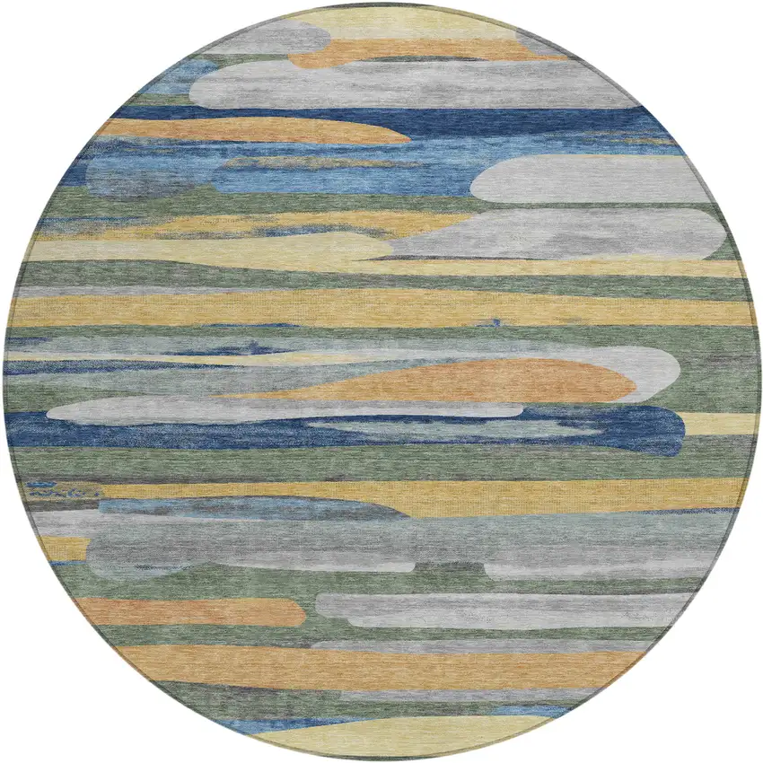 8' Green And Gold Round Abstract Washable Indoor Outdoor Area Rug Photo 1