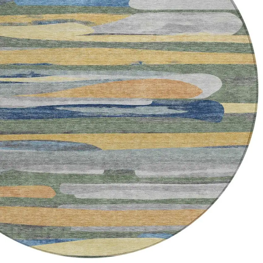 8' Green And Gold Round Abstract Washable Indoor Outdoor Area Rug Photo 2
