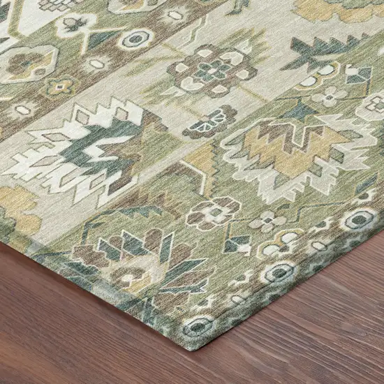 8' Green And Gold Round Cactus Washable Indoor Outdoor Area Rug Photo 4