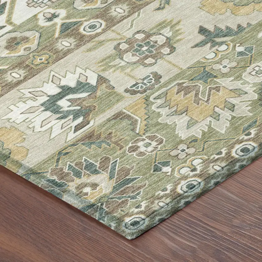 8' Green And Gold Round Cactus Washable Indoor Outdoor Area Rug Photo 4