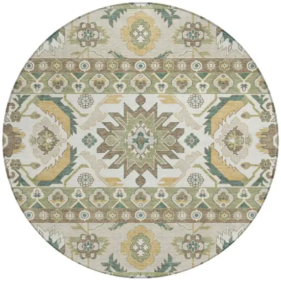 8' Green And Gold Round Cactus Washable Indoor Outdoor Area Rug Photo 3