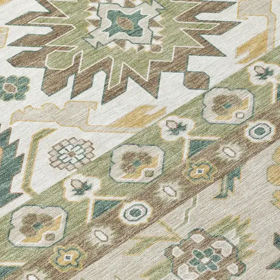 8' Green And Gold Round Cactus Washable Indoor Outdoor Area Rug Photo 5