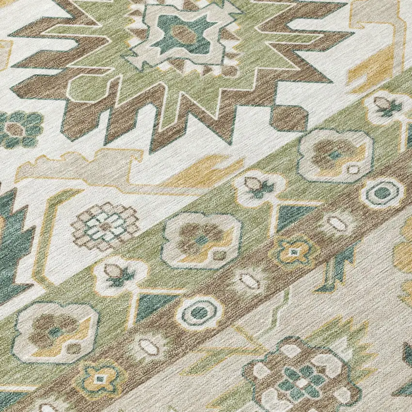8' Green And Gold Round Cactus Washable Indoor Outdoor Area Rug Photo 5