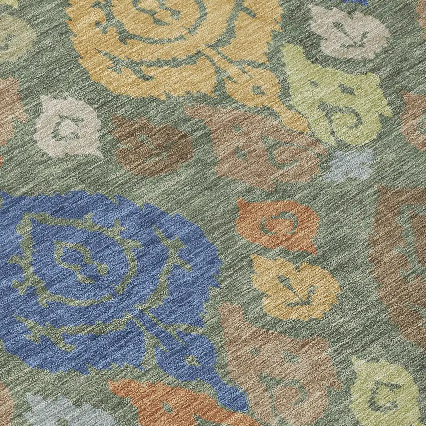 8' Green And Gold Round Damask Washable Indoor Outdoor Area Rug Photo 7