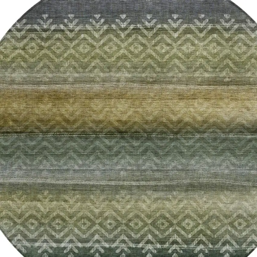 8' Green And Gold Round Geometric Washable Indoor Outdoor Area Rug Photo 4