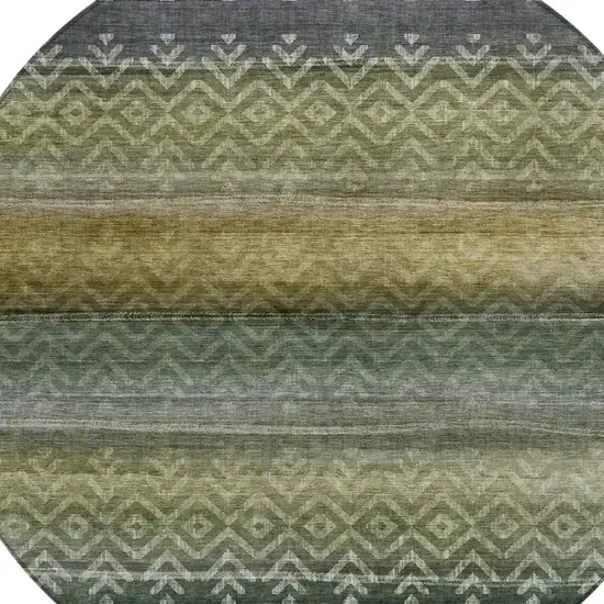 8' Green And Gold Round Geometric Washable Indoor Outdoor Area Rug Photo 4