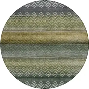 Photo of 8' Green And Gold Round Geometric Washable Indoor Outdoor Area Rug