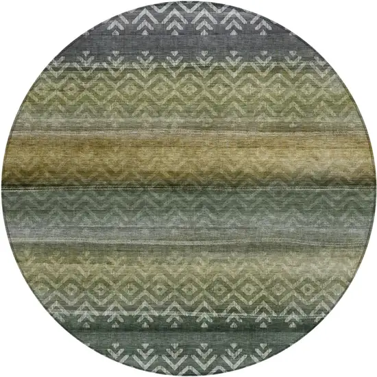 8' Green And Gold Round Geometric Washable Indoor Outdoor Area Rug Photo 1