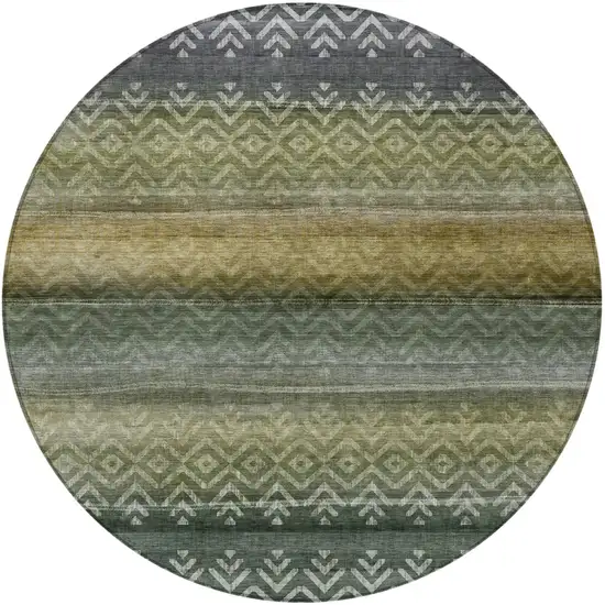 8' Green And Gold Round Geometric Washable Indoor Outdoor Area Rug Photo 3