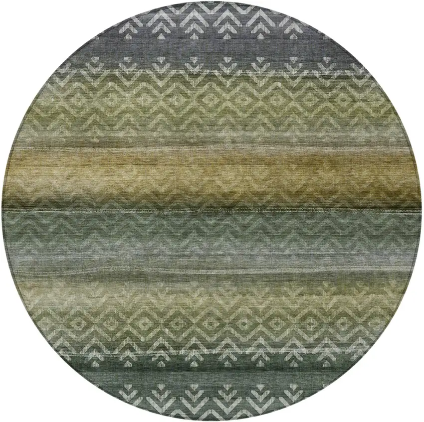 8' Green And Gold Round Geometric Washable Indoor Outdoor Area Rug Photo 3