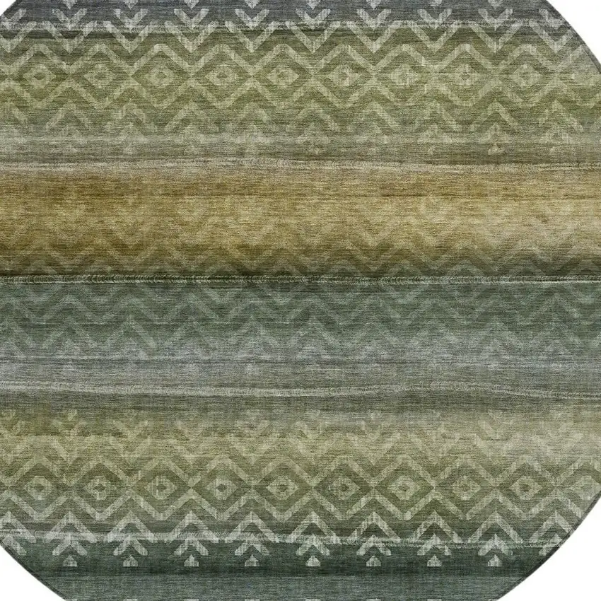 8' Green And Gold Round Geometric Washable Indoor Outdoor Area Rug Photo 8