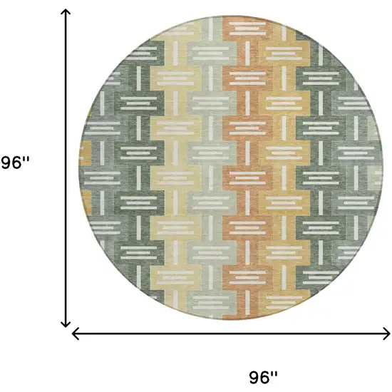 8' Green And Gold Round Geometric Washable Indoor Outdoor Area Rug Photo 7