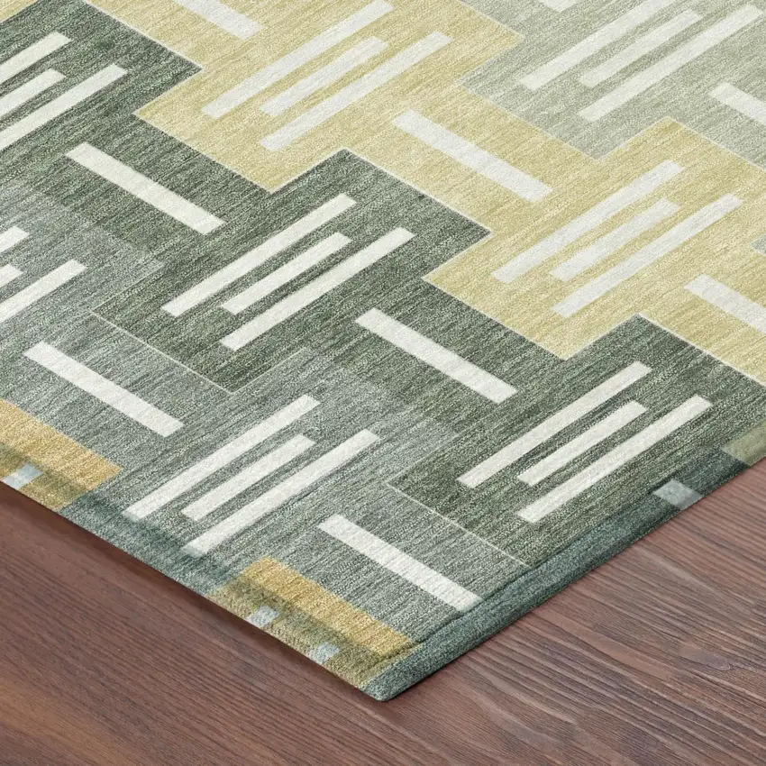 8' Green And Gold Round Geometric Washable Indoor Outdoor Area Rug Photo 5