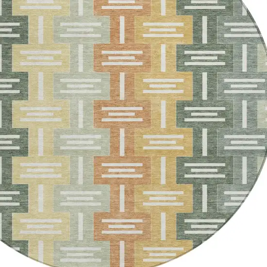 8' Green And Gold Round Geometric Washable Indoor Outdoor Area Rug Photo 3