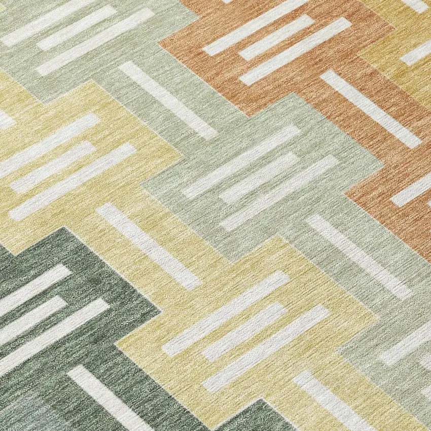 8' Green And Gold Round Geometric Washable Indoor Outdoor Area Rug Photo 6