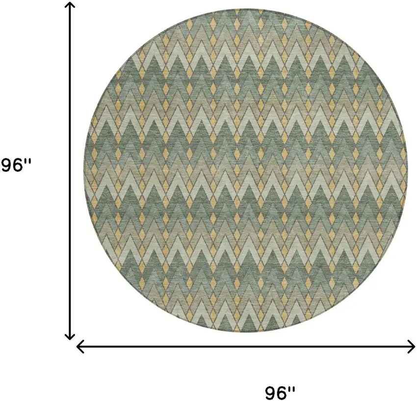 8' Green And Gold Round Geometric Washable Indoor Outdoor Area Rug Photo 7